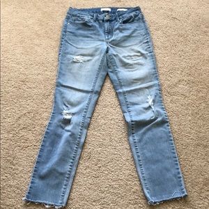 Distressed high rise jeans